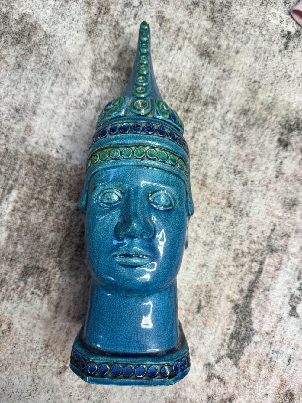 Aldo Londi for Bitossi Mid Century Blue Buddha Bust Limited Edition 95/669